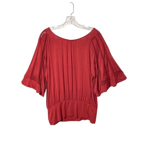 Anthropologie Postmark Women's Size Medium Burgundy Blouse with Flutter Sleeves - Picture 2 of 5